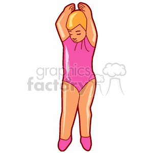 Clipart image of a person in a pink leotard performing a ballet pose with arms raised above the head.