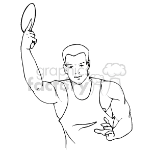 The clipart image depicts a figure of a male table tennis player in an active pose holding a ping pong paddle, likely preparing to hit a table tennis ball.