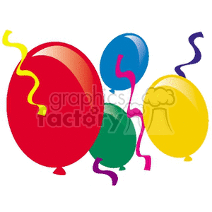 a group of balloons with ribbons