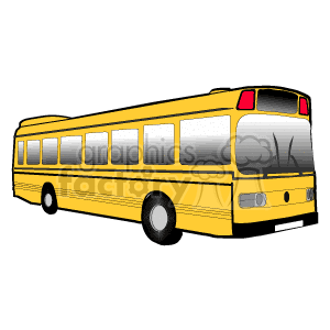 The image shows a clipart illustration of a traditional American-style yellow school bus. The bus features the iconic long, horizontal body with rows of windows, red brake lights at the top rear, and black wheels.