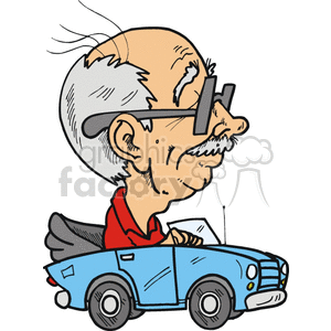 older man driving his blue convertible