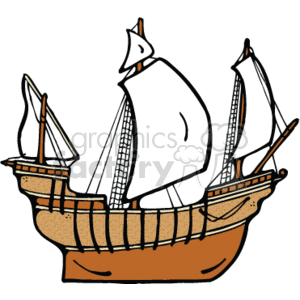 The image is a clipart illustration of an old-fashioned sailing ship, often associated with the type traditionally used by pirates. It features multiple sails and a wooden hull.