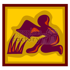 The image is a stylized representation of the zodiac sign Aquarius. It features an abstract figure pouring water from a container, which is a common symbol for Aquarius, against a warm color background with a distinct border.