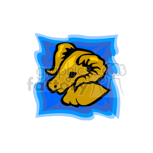 The image is a stylized representation of the Aries zodiac sign. It features a golden ram's head with prominent horns against a blue background, which appears to be a part of a starry sky, suggesting an association with astrology. The design has a bold outline emphasizing the cartoonish and graphic nature typical of clipart.