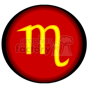 The clipart image features the symbol of Scorpio, one of the twelve astrological zodiac signs. It is presented as a yellow Scorpio glyph on a red circular background with a black border.