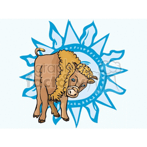 Clipart image of a bull representing the Taurus zodiac sign against a stylized blue background.