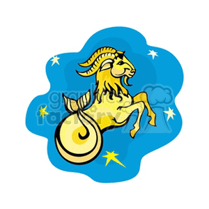 A clipart image depicting the Capricorn zodiac sign, represented by a mythical sea-goat against a blue background with stars.