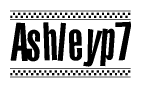 The clipart image displays the text Ashleyp7 in a bold, stylized font. It is enclosed in a rectangular border with a checkerboard pattern running below and above the text, similar to a finish line in racing. 