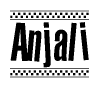   The image contains the text Anjali in a bold, stylized font, with a checkered flag pattern bordering the top and bottom of the text. 