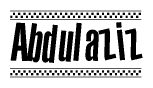 The clipart image displays the text Abdulaziz in a bold, stylized font. It is enclosed in a rectangular border with a checkerboard pattern running below and above the text, similar to a finish line in racing. 