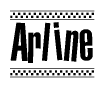The clipart image displays the text Arline in a bold, stylized font. It is enclosed in a rectangular border with a checkerboard pattern running below and above the text, similar to a finish line in racing. 