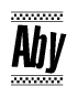 The clipart image displays the text Aby in a bold, stylized font. It is enclosed in a rectangular border with a checkerboard pattern running below and above the text, similar to a finish line in racing. 