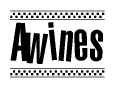 The clipart image displays the text Awines in a bold, stylized font. It is enclosed in a rectangular border with a checkerboard pattern running below and above the text, similar to a finish line in racing. 