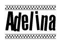 The image contains the text Adelina in a bold, stylized font, with a checkered flag pattern bordering the top and bottom of the text.