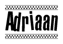 The image contains the text Adriaan in a bold, stylized font, with a checkered flag pattern bordering the top and bottom of the text.