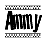 The clipart image displays the text Ammy in a bold, stylized font. It is enclosed in a rectangular border with a checkerboard pattern running below and above the text, similar to a finish line in racing. 