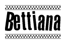 The clipart image displays the text Bettiana in a bold, stylized font. It is enclosed in a rectangular border with a checkerboard pattern running below and above the text, similar to a finish line in racing. 