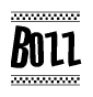 The image contains the text Bozz in a bold, stylized font, with a checkered flag pattern bordering the top and bottom of the text.