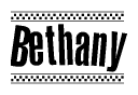 The image contains the text Bethany in a bold, stylized font, with a checkered flag pattern bordering the top and bottom of the text.