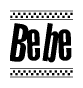 The clipart image displays the text Bebe in a bold, stylized font. It is enclosed in a rectangular border with a checkerboard pattern running below and above the text, similar to a finish line in racing. 