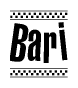 The image contains the text Bari in a bold, stylized font, with a checkered flag pattern bordering the top and bottom of the text.