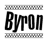 The clipart image displays the text Byron in a bold, stylized font. It is enclosed in a rectangular border with a checkerboard pattern running below and above the text, similar to a finish line in racing. 