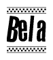 The clipart image displays the text Bela in a bold, stylized font. It is enclosed in a rectangular border with a checkerboard pattern running below and above the text, similar to a finish line in racing. 