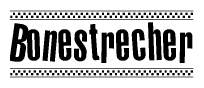 The clipart image displays the text Bonestrecher in a bold, stylized font. It is enclosed in a rectangular border with a checkerboard pattern running below and above the text, similar to a finish line in racing. 