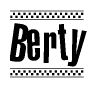 The image contains the text Berty in a bold, stylized font, with a checkered flag pattern bordering the top and bottom of the text.