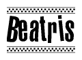 The clipart image displays the text Beatris in a bold, stylized font. It is enclosed in a rectangular border with a checkerboard pattern running below and above the text, similar to a finish line in racing. 