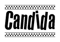 The image contains the text Candida in a bold, stylized font, with a checkered flag pattern bordering the top and bottom of the text.
