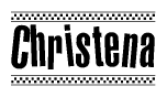 The clipart image displays the text Christena in a bold, stylized font. It is enclosed in a rectangular border with a checkerboard pattern running below and above the text, similar to a finish line in racing. 