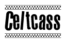 The image contains the text Celtcass in a bold, stylized font, with a checkered flag pattern bordering the top and bottom of the text.
