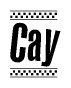 Cay Bold Text with Racing Checkerboard Pattern Border