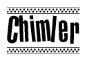 The image contains the text Chimler in a bold, stylized font, with a checkered flag pattern bordering the top and bottom of the text.
