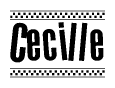 The image contains the text Cecille in a bold, stylized font, with a checkered flag pattern bordering the top and bottom of the text.