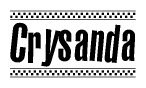 The image contains the text Crysanda in a bold, stylized font, with a checkered flag pattern bordering the top and bottom of the text.