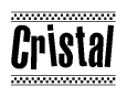 The clipart image displays the text Cristal in a bold, stylized font. It is enclosed in a rectangular border with a checkerboard pattern running below and above the text, similar to a finish line in racing. 