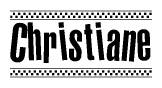 The image contains the text Christiane in a bold, stylized font, with a checkered flag pattern bordering the top and bottom of the text.