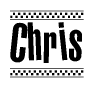 The image contains the text Chris in a bold, stylized font, with a checkered flag pattern bordering the top and bottom of the text.