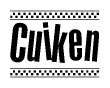 The image contains the text Cuiken in a bold, stylized font, with a checkered flag pattern bordering the top and bottom of the text.
