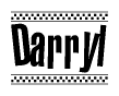 The image contains the text Darryl in a bold, stylized font, with a checkered flag pattern bordering the top and bottom of the text.