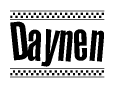 The image contains the text Daynen in a bold, stylized font, with a checkered flag pattern bordering the top and bottom of the text.