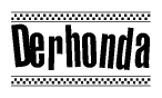 The clipart image displays the text Derhonda in a bold, stylized font. It is enclosed in a rectangular border with a checkerboard pattern running below and above the text, similar to a finish line in racing. 