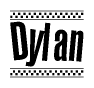 The image contains the text Dylan in a bold, stylized font, with a checkered flag pattern bordering the top and bottom of the text.