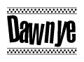 The clipart image displays the text Dawnye in a bold, stylized font. It is enclosed in a rectangular border with a checkerboard pattern running below and above the text, similar to a finish line in racing. 