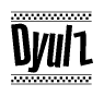 The clipart image displays the text Dyulz in a bold, stylized font. It is enclosed in a rectangular border with a checkerboard pattern running below and above the text, similar to a finish line in racing. 