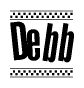 The image contains the text Debb in a bold, stylized font, with a checkered flag pattern bordering the top and bottom of the text.