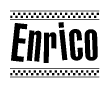 The clipart image displays the text Enrico in a bold, stylized font. It is enclosed in a rectangular border with a checkerboard pattern running below and above the text, similar to a finish line in racing. 