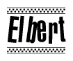 The image contains the text Elbert in a bold, stylized font, with a checkered flag pattern bordering the top and bottom of the text.